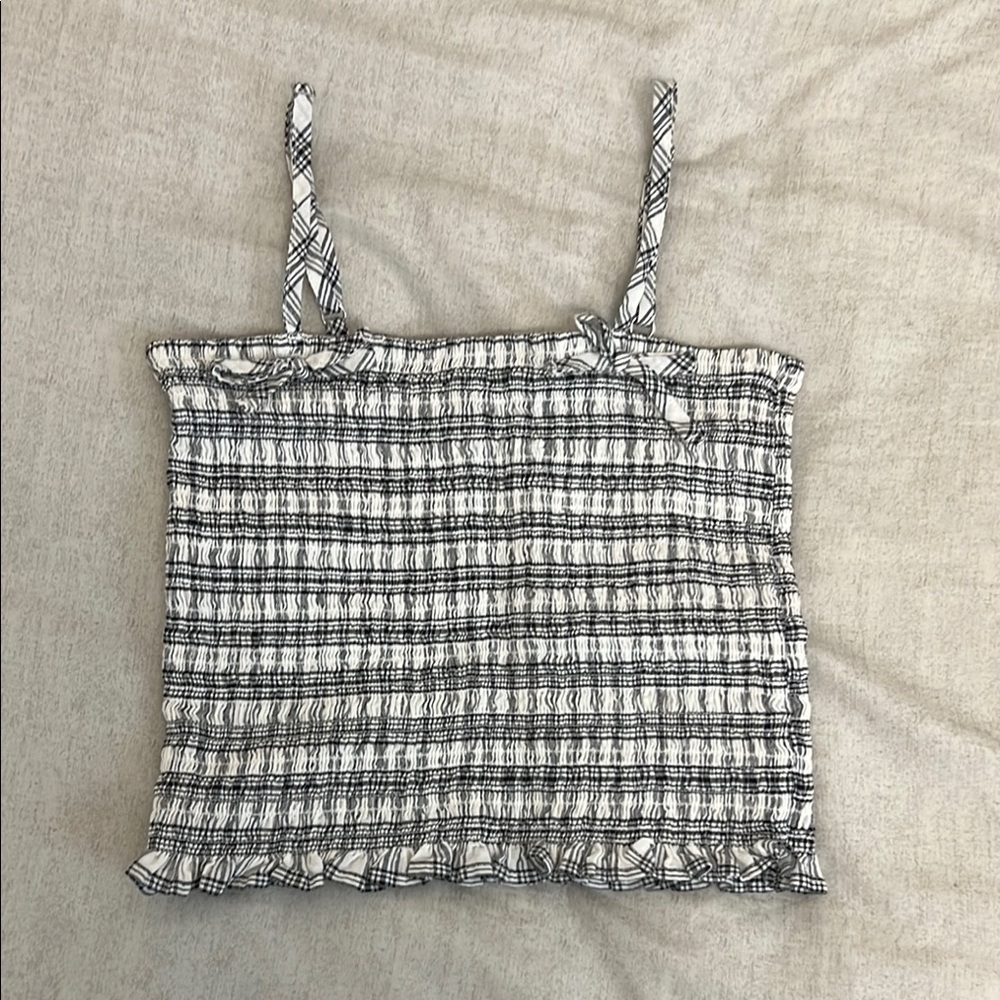 Black and White Bows Smocked Crop Tank Top